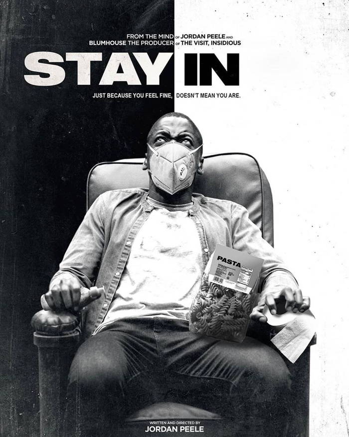 پوستر جذاب Get Out  با شمایل جدید و تغییر اسم به Stay In به همراه ماسک و ماده ضد عفونی